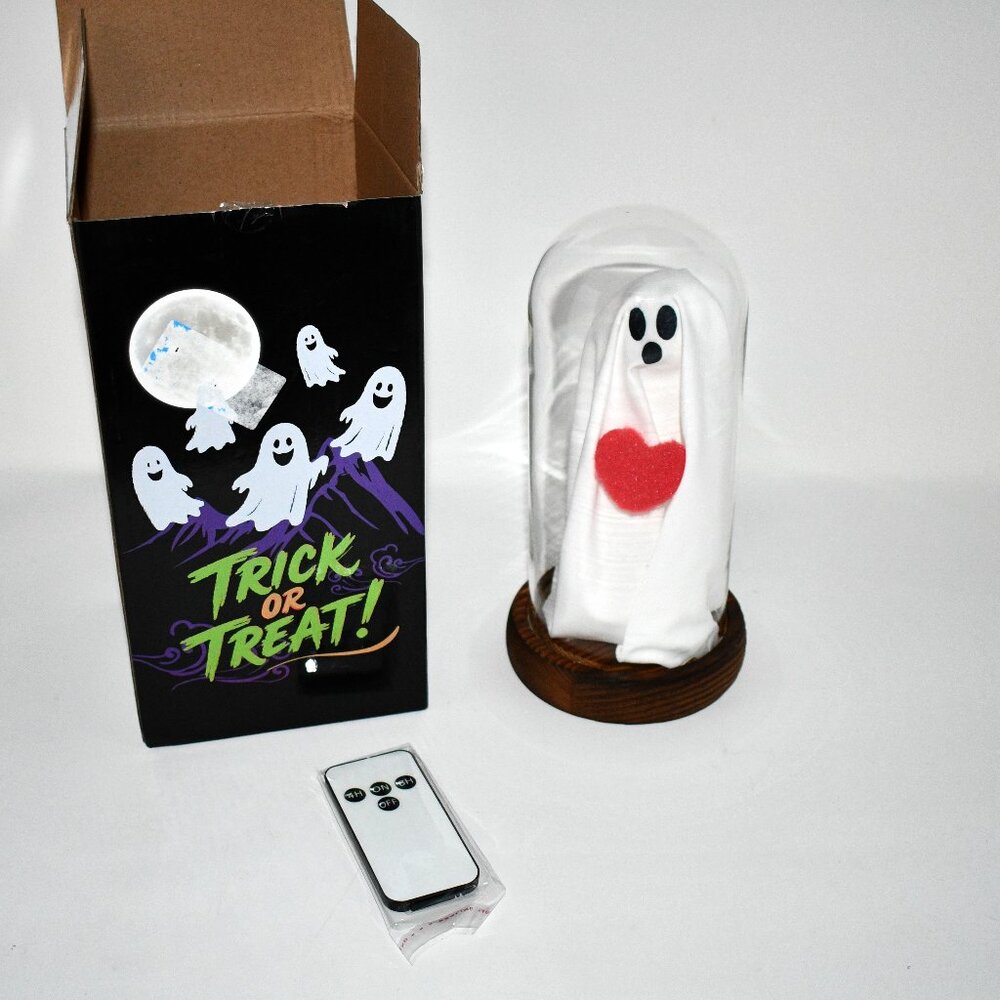 Halloween Glass Ghost Decoration with Remote-Control Lights – Handmade Light-Up